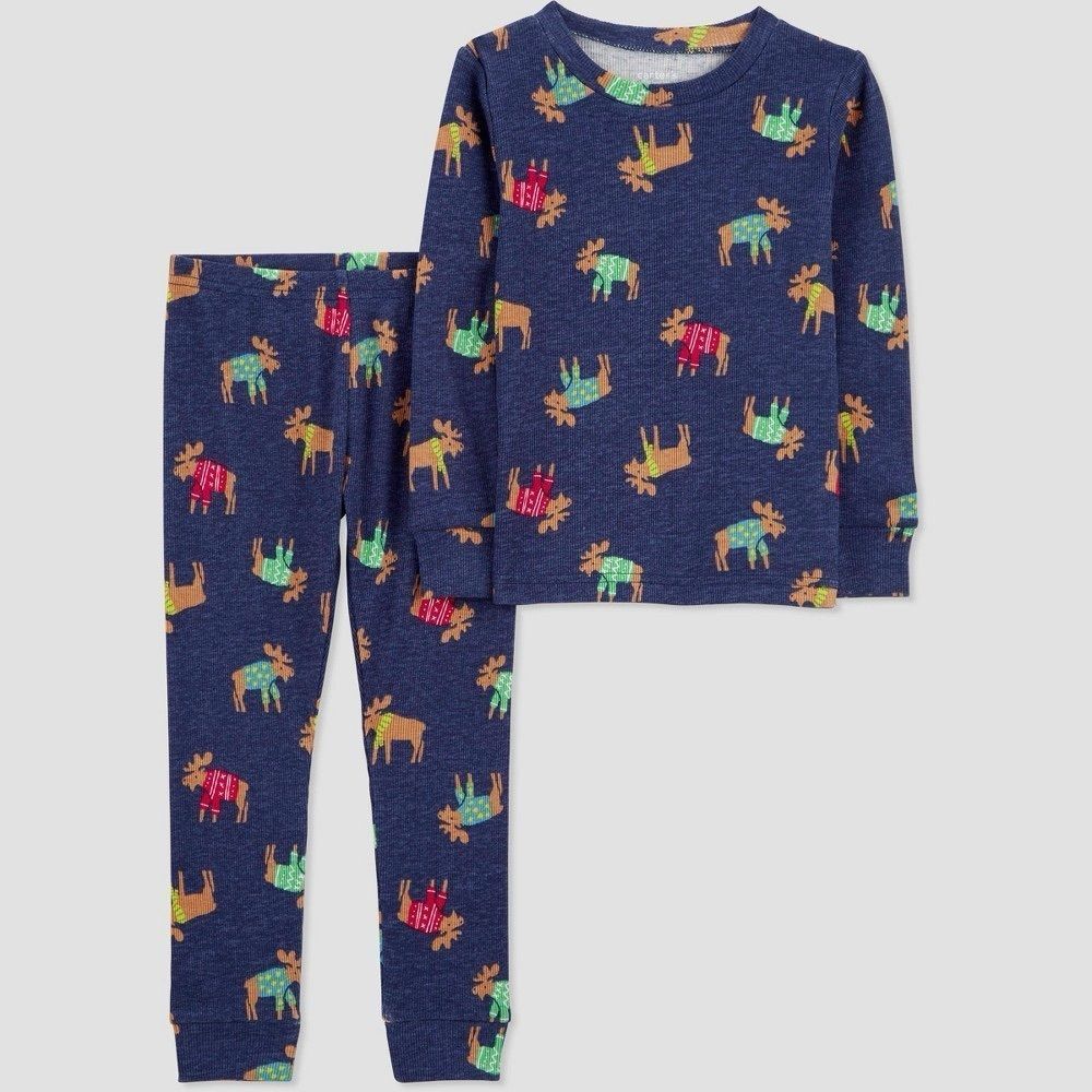 Carter’s Reindeer Christmas PJ Pajama Set Long Sleeve NEW Navy Blue 2T